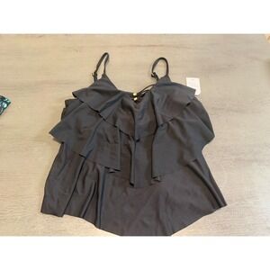 NWT black front layered TIME AND TRU  swimsuit top tankini size large 12-14